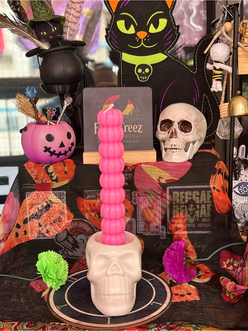 Handmade Pink Pumpkin Taper Candle – Tall Fall & Halloween Candle